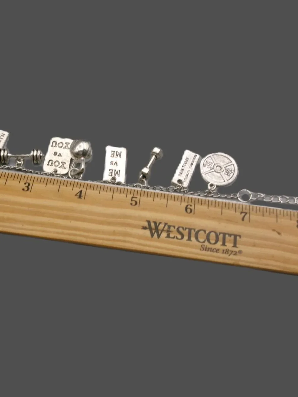 Silver Gym Fitness Motivational Charm Bracelet, Weigts, Dumbbell, Kettle Ball